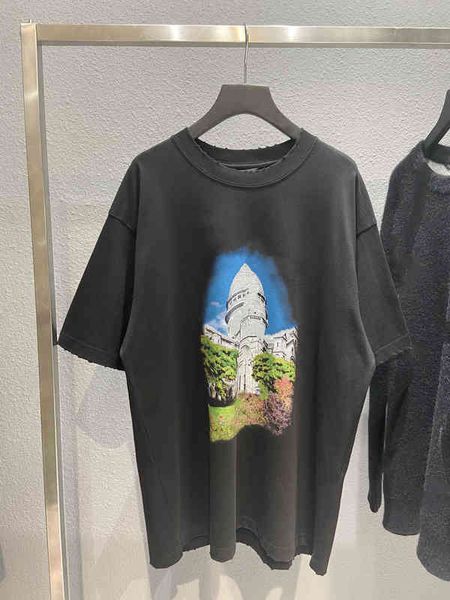 men's hoodies sweatshirts front and back castle printing heavy industry washing water worn holes men's women's short sleeved, Black
men's hoodies sweatshirts front and back castle printing heavy industry washing water worn holes men's women's short sleeved, Black