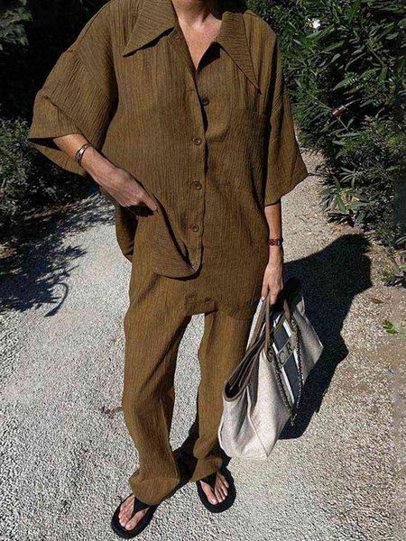 women's tracksuits causal loose women trouser suits short sleeve shirt with high wasit pants 2 piece sets spring pleated elegant brown, Gray
women's tracksuits causal loose women trouser suits short sleeve shirt with high wasit pants 2 piece sets spring pleated elegant brown, Gray