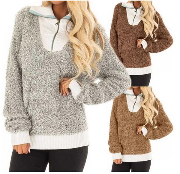 women's sweaters winter plush pit strip stitching high neck zipper long sleeve 220827, White;black
women's sweaters winter plush pit strip stitching high neck zipper long sleeve 220827, White;black