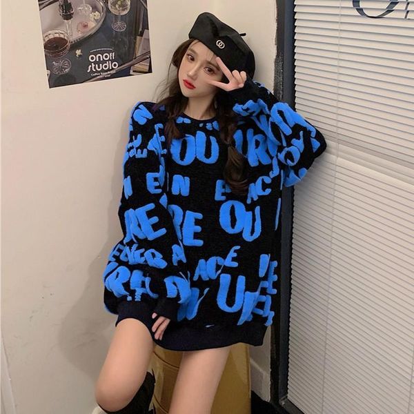 women's sweaters letter embroidery oversized sweater high street fashion flocked sweater women loose casual pullover sweaters clothes, White;black
women's sweaters letter embroidery oversized sweater high street fashion flocked sweater women loose casual pullover sweaters clothes, White;black