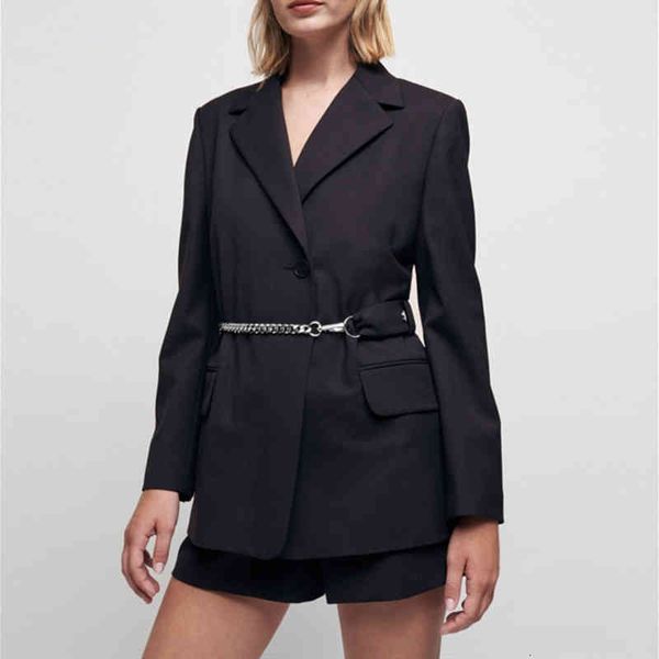 women's suits blazers fadan autumn and winter wool blend chain belt lace up suit coat women, White;black
women's suits blazers fadan autumn and winter wool blend chain belt lace up suit coat women, White;black