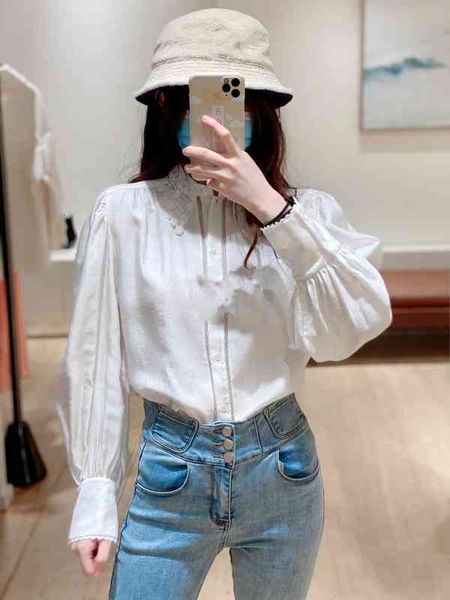women's blouses shirts french single spring summer style lace collar shirt viscose straight tube button lantern sleeve shirt, White
women's blouses shirts french single spring summer style lace collar shirt viscose straight tube button lantern sleeve shirt, White