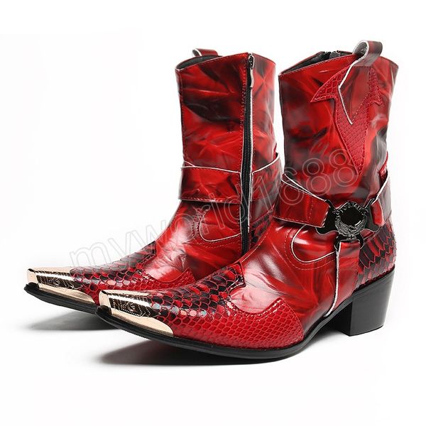 western cowboy men's boots pointed iron toe leather ankle boots for men red punk motorcycle knight party botas hombre, Black
western cowboy men's boots pointed iron toe leather ankle boots for men red punk motorcycle knight party botas hombre, Black