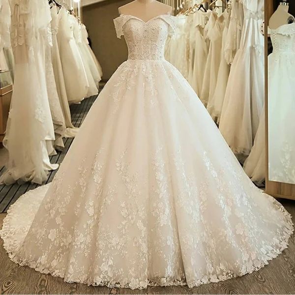 vintage a line wedding dresses off the shoulder appliques long sleeveless luxury tulle saudi arabia bridal dress, White
vintage a line wedding dresses off the shoulder appliques long sleeveless luxury tulle saudi arabia bridal dress, White