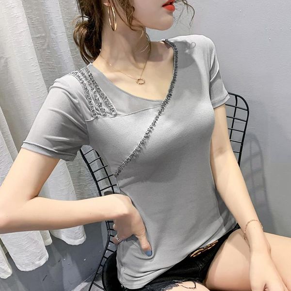 7472 summer split joint mesh tee t shirt women v-neck elastic basic femme thin, White
7472 summer split joint mesh tee t shirt women v-neck elastic basic femme thin, White