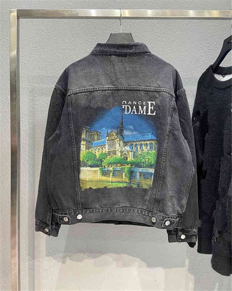 men's jackets ins fw autumn winter back castle print worn wash denim jacket, Black;brown
men's jackets ins fw autumn winter back castle print worn wash denim jacket, Black;brown