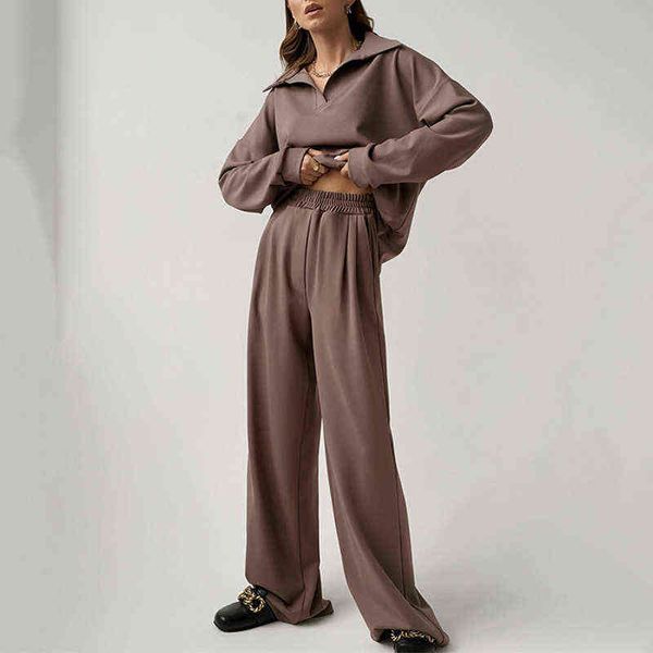 women's tracksuits elegant women two piece sets fashion autumn winter ladies tracksuit loose lapel v-neck polo and wide leg trouser su, Gray
women's tracksuits elegant women two piece sets fashion autumn winter ladies tracksuit loose lapel v-neck polo and wide leg trouser su, Gray