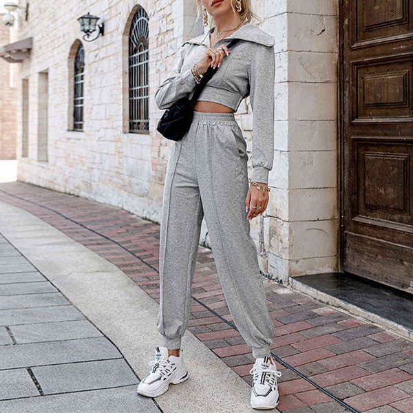 women's tracksuits autumn winter casual women's tracksuit cropped turn down collar high waist jogger pant lady two piece sets 2021, Gray
women's tracksuits autumn winter casual women's tracksuit cropped turn down collar high waist jogger pant lady two piece sets 2021, Gray