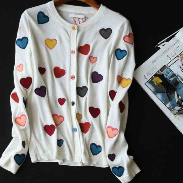 women's knits tees early autumn a o fashionable love embroidered thin cardigan wool round neck long sleeve knitted coat, White
women's knits tees early autumn a o fashionable love embroidered thin cardigan wool round neck long sleeve knitted coat, White