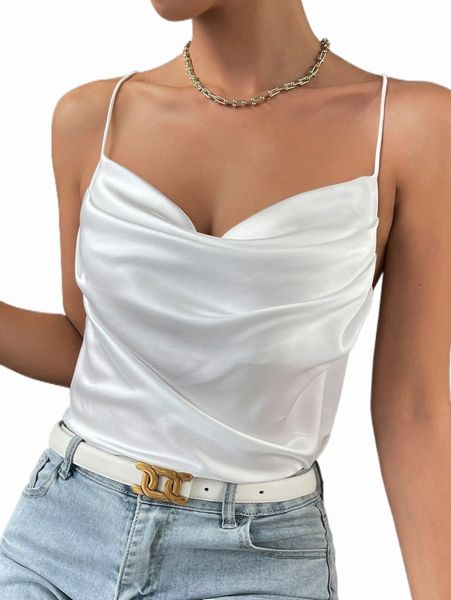 women's tanks & camis solid draped satin cami z927#, White