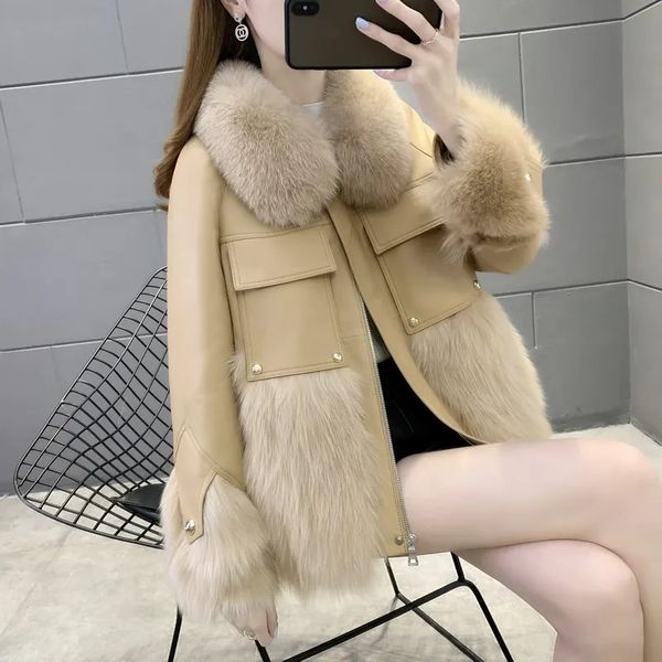 womens fur faux winter coat warm thick women sheepskin collar outwear splicing leather jacket 220829, Black
womens fur faux winter coat warm thick women sheepskin collar outwear splicing leather jacket 220829, Black