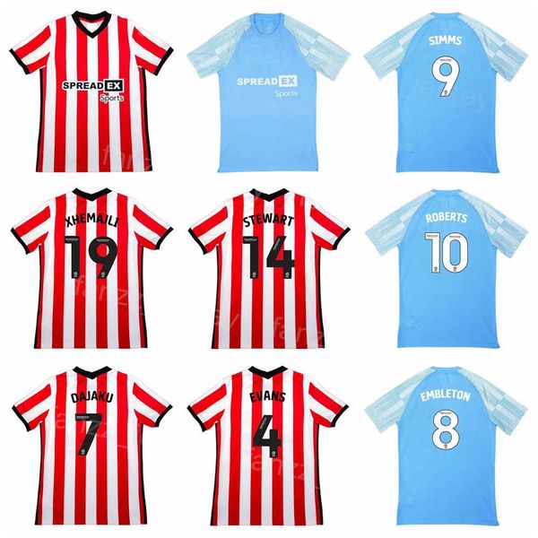 22-23 sunderland soccer fc 9 ellis simms jerseys 11 lynden gooch 26 bailey wright 21 alex pritchard 8 elliot embleton 14 ross stewart footba, Black;yellow