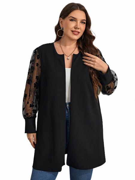 plus size outerwear & coats plus contrast floral mesh open front coat u4on#, Black
plus size outerwear & coats plus contrast floral mesh open front coat u4on#, Black