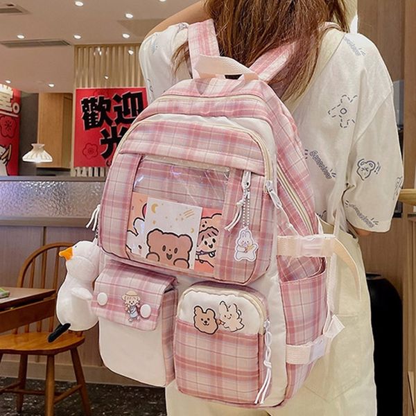 school bags est plaid transparent pvc kawaii contrast color girls college leisure backpack large nylon for women 220829
school bags est plaid transparent pvc kawaii contrast color girls college leisure backpack large nylon for women 220829