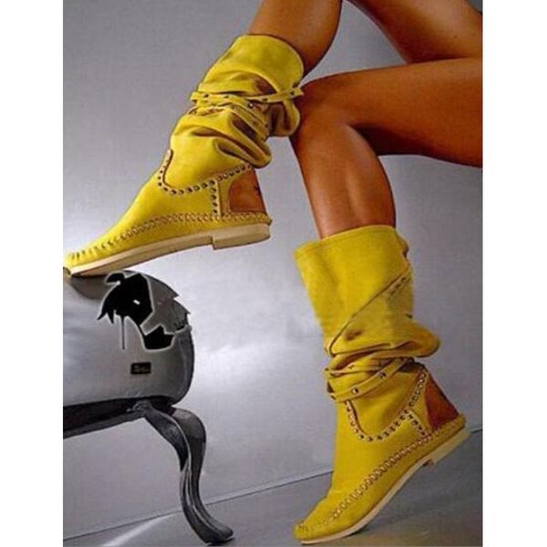 women yellow suede leather rivet flat boots selling round toe knee high spike comfortable flat boot winter shoes, Black
women yellow suede leather rivet flat boots selling round toe knee high spike comfortable flat boot winter shoes, Black