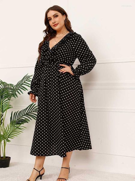 plus size dresses women's dress clothing spring summer white dot v neck long sleeve elegant of large sizes, Black
plus size dresses women's dress clothing spring summer white dot v neck long sleeve elegant of large sizes, Black