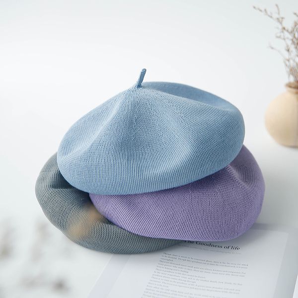 berets spring summer fashion breathable hat ladies cotton linen solid candy color beret french artist knitted beret 220829, Blue;gray
berets spring summer fashion breathable hat ladies cotton linen solid candy color beret french artist knitted beret 220829, Blue;gray
