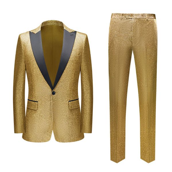 mens luxury tuxedos gold sequins two pieces set suits one button peak lapel dress tuxedo suit with pants club party dinner costume homme, Black;gray
mens luxury tuxedos gold sequins two pieces set suits one button peak lapel dress tuxedo suit with pants club party dinner costume homme, Black;gray