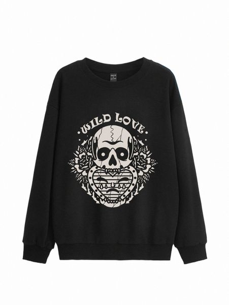 women's hoodies & sweatshirts x drawdoland slogan & skull print drop shoulder pullover x8m2#, Black
women's hoodies & sweatshirts x drawdoland slogan & skull print drop shoulder pullover x8m2#, Black