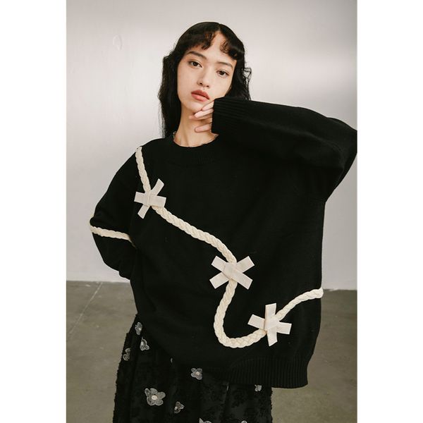 women s sweaters bow knot sweater black knit advanced o neck autumn and winter loose pullover warm knitted 220829, White;black
women s sweaters bow knot sweater black knit advanced o neck autumn and winter loose pullover warm knitted 220829, White;black