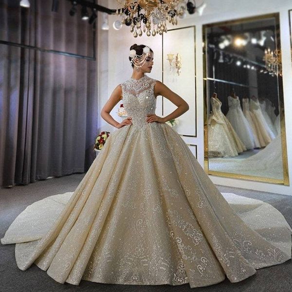 modest sparkles high neck ball gown wedding dresses sweep train elegant sleeveless beaded cyrstals corset back bridal gowns vestidos, White
modest sparkles high neck ball gown wedding dresses sweep train elegant sleeveless beaded cyrstals corset back bridal gowns vestidos, White