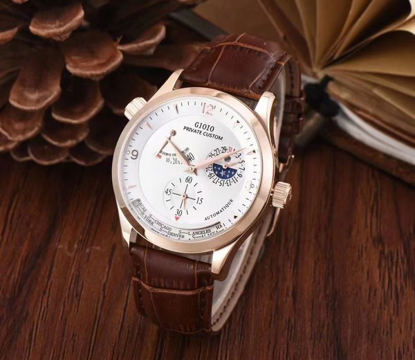 42mm mens automatic watch mechanical sapphire dual time zone rose gold black brown leather, Slivery;brown
42mm mens automatic watch mechanical sapphire dual time zone rose gold black brown leather, Slivery;brown