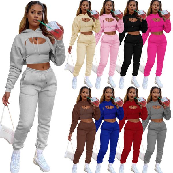woman tracksuits 3 piece suit drawstring sweatpants and hoodie set cotton vest jogging pants, Gray
woman tracksuits 3 piece suit drawstring sweatpants and hoodie set cotton vest jogging pants, Gray