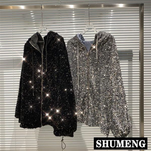 womens jackets autumn winter sequined shiny hooded drawstring long sleeve zip jacket fashion streetwear women coat loose hoodies 220829, Black;brown
womens jackets autumn winter sequined shiny hooded drawstring long sleeve zip jacket fashion streetwear women coat loose hoodies 220829, Black;brown