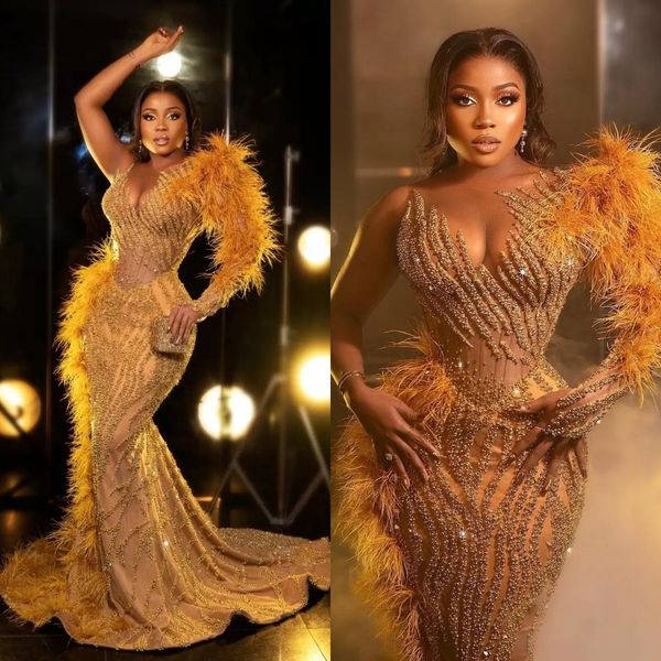 gold luxury feather prom dresses one shoulder long sleeve beaded crystal evening gowns for plus size women vestidos party dress, Black
gold luxury feather prom dresses one shoulder long sleeve beaded crystal evening gowns for plus size women vestidos party dress, Black