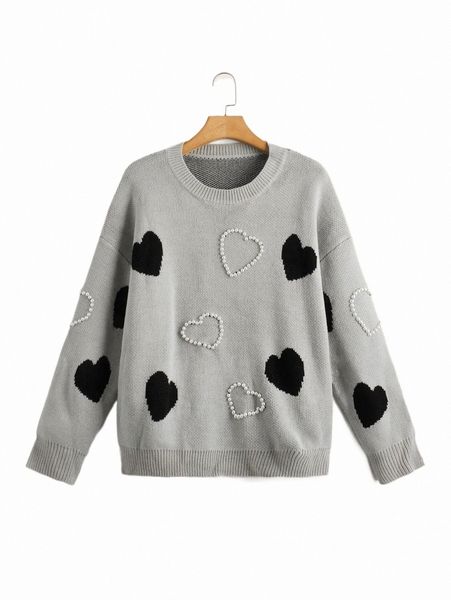 plus size t-shirt plus pearls beaded heart pattern drop shoulder sweater x9q7#, Black
plus size t-shirt plus pearls beaded heart pattern drop shoulder sweater x9q7#, Black