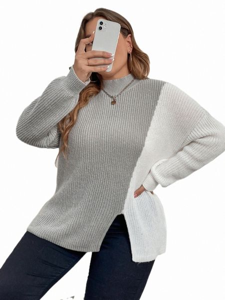 plus size t-shirt plus size two tone split hem sweater 24ui#, Black
plus size t-shirt plus size two tone split hem sweater 24ui#, Black