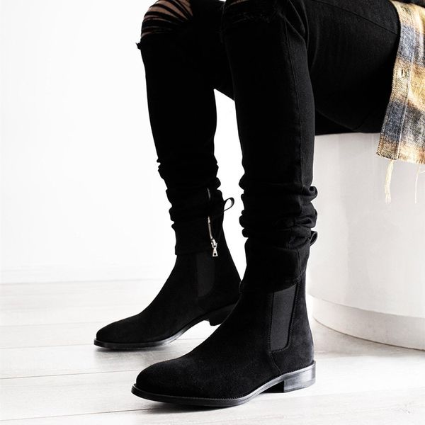 

Men Chelsea Boots Black Flock Business Handmade Men Shoes Ankle Slip on Fashion Fashion Low Heel, Clear