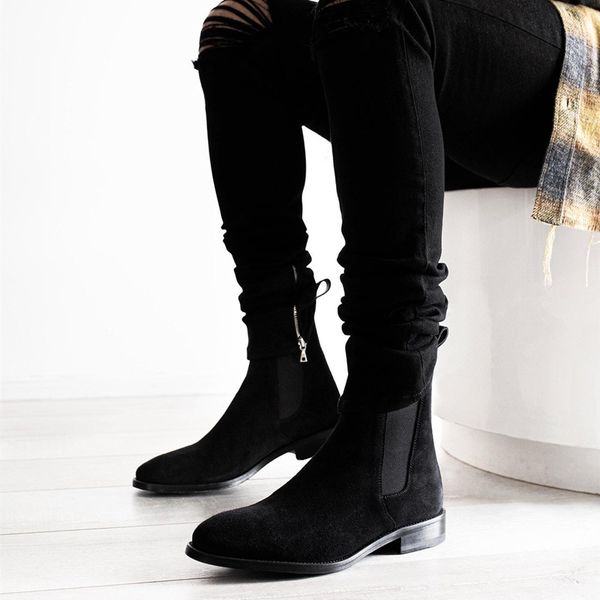 Men Chelsea Boots Black Flock Business Handmade Men Shoes Ankle Slip on Fashion Fashion Low Heel, Clear