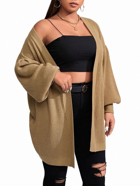 plus size t-shirt plus drop shoulder ribbed knit duster cardigan 04oz#, Black