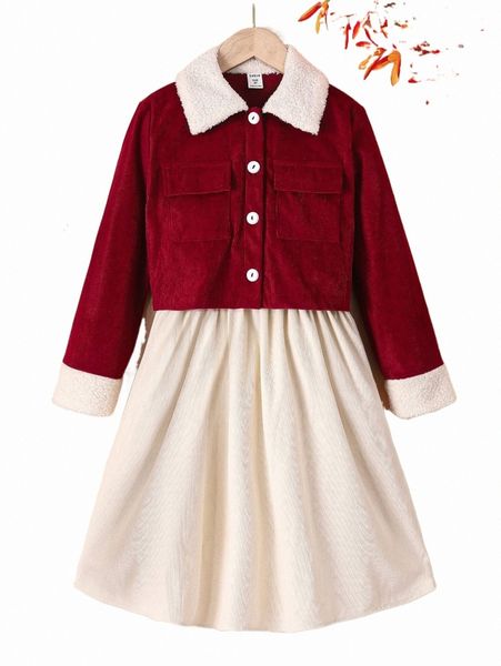others apparel girls contrast borg collar jacket & cami dress 57ej#, Black;white