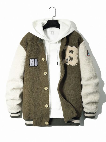 men's jackets men letter patched colorblock teddy bomber jacket without hoodie z0zj#, Black;brown
men's jackets men letter patched colorblock teddy bomber jacket without hoodie z0zj#, Black;brown
