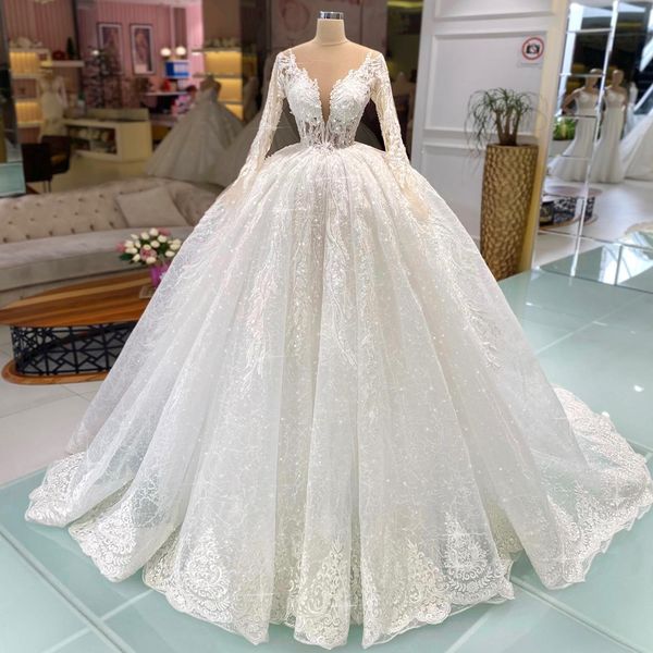 princess ball gown wedding dresses appliques v neck long sleeves sequins beads lace ruffles floor length sparkling bridal gowns plus size cu, White
princess ball gown wedding dresses appliques v neck long sleeves sequins beads lace ruffles floor length sparkling bridal gowns plus size cu, White