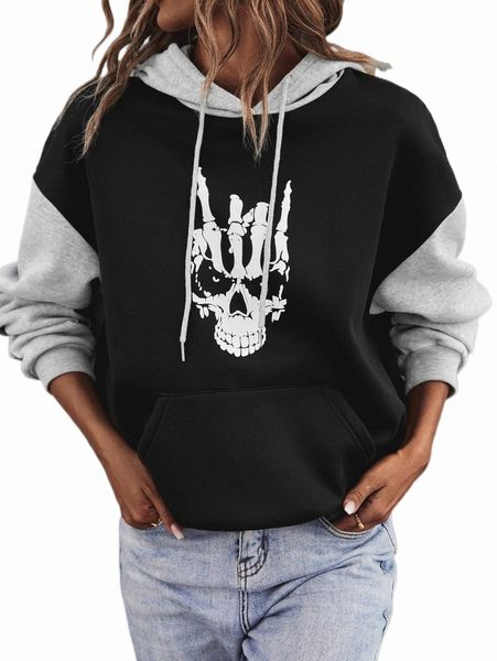women's hoodies & sweatshirts skull print kangaroo pocket drop shoulder drawstring hoodie e2p6#, Black
women's hoodies & sweatshirts skull print kangaroo pocket drop shoulder drawstring hoodie e2p6#, Black