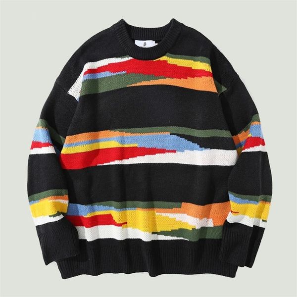 mens sweaters oversized knitted sweater mens harajuku vintage rainbow striped patchwork jumper streetwear hip hop casual loose pullover 2208, White;black
mens sweaters oversized knitted sweater mens harajuku vintage rainbow striped patchwork jumper streetwear hip hop casual loose pullover 2208, White;black