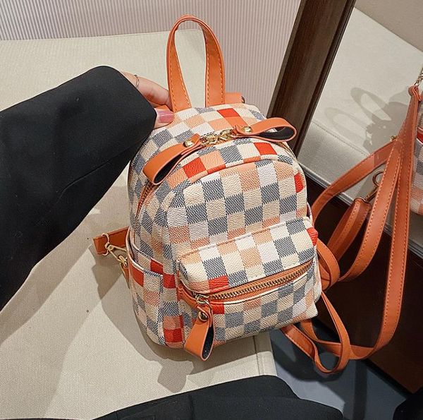 backpack soft women's bag texture schoolbag plaid casual backpack