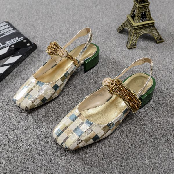 sandals designer women's shoes in summer plaid fairy style thick heel middle half baotou sandals fashion, Black
sandals designer women's shoes in summer plaid fairy style thick heel middle half baotou sandals fashion, Black