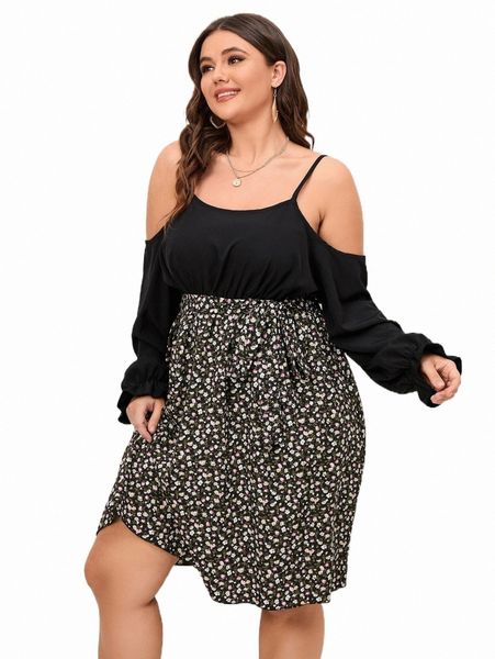 plus size dresses plus ditsy floral cold shoulder belted dress q0gk#, Black
plus size dresses plus ditsy floral cold shoulder belted dress q0gk#, Black