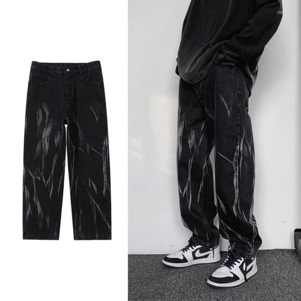 men's jeans black tie dyed men's straight chic loose ruffian handsome american vintage pants high street fashion is very, Blue
men's jeans black tie dyed men's straight chic loose ruffian handsome american vintage pants high street fashion is very, Blue