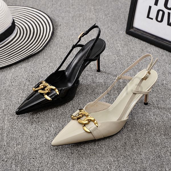 sandals designer summer women's shoes baotou straight buckle sandals pointed thin heels and empty, Black
sandals designer summer women's shoes baotou straight buckle sandals pointed thin heels and empty, Black
