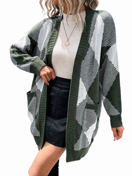 women's sweaters argyle pattern drop shoulder pocket patched duster cardigan 75od#, White;black
women's sweaters argyle pattern drop shoulder pocket patched duster cardigan 75od#, White;black