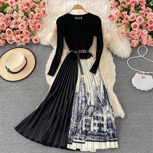 casual dresses autumn winter elegant knitted patchwork contrast color pleated women long sleeve office lady sweater with belt 220829, Black;gray
casual dresses autumn winter elegant knitted patchwork contrast color pleated women long sleeve office lady sweater with belt 220829, Black;gray