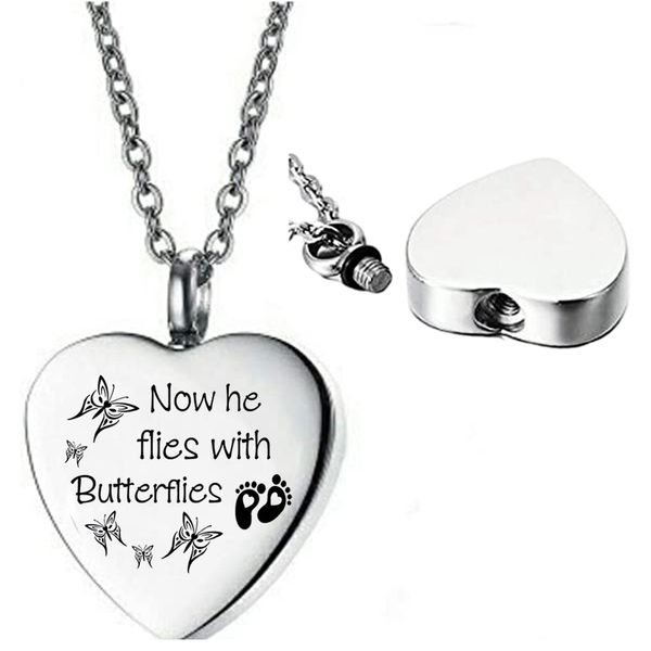 necklaces for ashes memorial cremation pendant love heart stainless steel keepsake ashes jewelry -now he flies with butterflies, Silver
necklaces for ashes memorial cremation pendant love heart stainless steel keepsake ashes jewelry -now he flies with butterflies, Silver