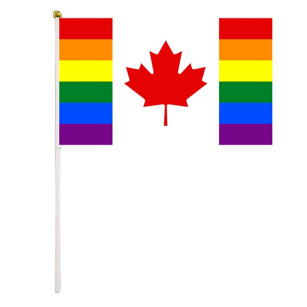 canada gay flag hand waving flag 14x21cm premium polyester mini handheld flags banner with plastic flagpole
canada gay flag hand waving flag 14x21cm premium polyester mini handheld flags banner with plastic flagpole