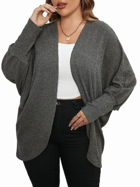 plus size outerwear & coats plus batwing sleeve open front coat h8hq#, Black