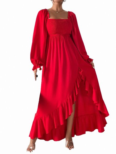 casual dresses square neck flounce sleeve ruffle trim asymmetrical hem dress 17p8#, Black;gray
casual dresses square neck flounce sleeve ruffle trim asymmetrical hem dress 17p8#, Black;gray